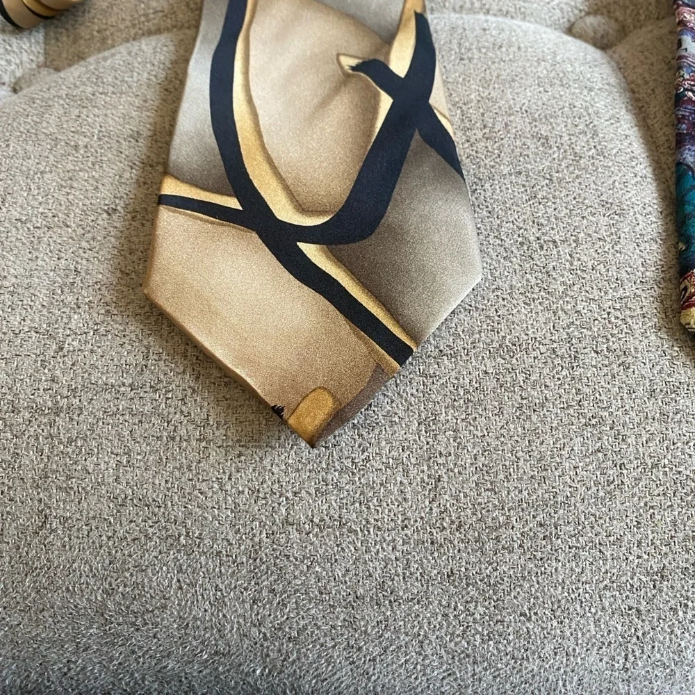 J. Garcia Vintage Silk Tie Set – Black & Gold Abstract + Multicolor Pattern